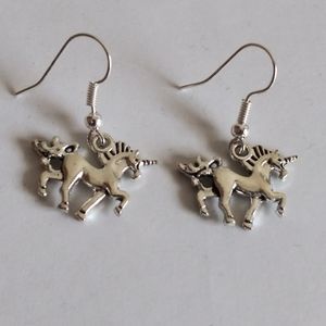 Silver Toned Unicorn Earrings